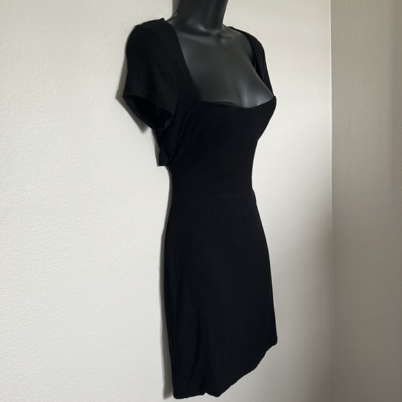 Princess Polly Nolan Black Square Neck Short Sleeve Cut Out Tie Back Mini Dress - Picture 6 of 11